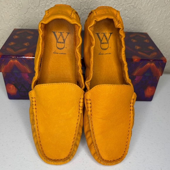Diana Warner Tangerine Orange Leather Foldy Driving Loafer Women's Size 38/7 - Picture 3 of 11